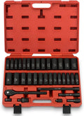 02448A 65-Piece 1/2″ Drive Impact Socket Set ¨C SAE &amp; Metric Deep/Shallow Sizes, Ratchet + Adapters