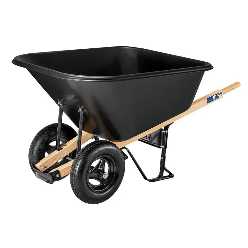 10-Cubic-Foot Poly Wheelbarrow with Dual 16-Inch Pneumatic Tires and Durable Hardwood Handles