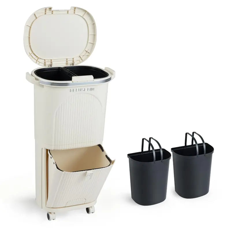 10-Gallon Dual-Bucket Kitchen Trash Bin ¨C Lid-Covered Waste Container with Removable Liners