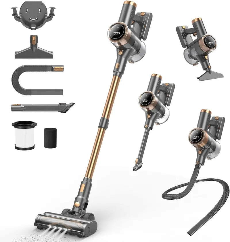 10-in-1 Gold Cordless Stick Vacuum ¨C LED Touchscreen, 45-Min Runtime &amp; Lightweight Design for Hard Floors, Carpets &amp; Pet Hair