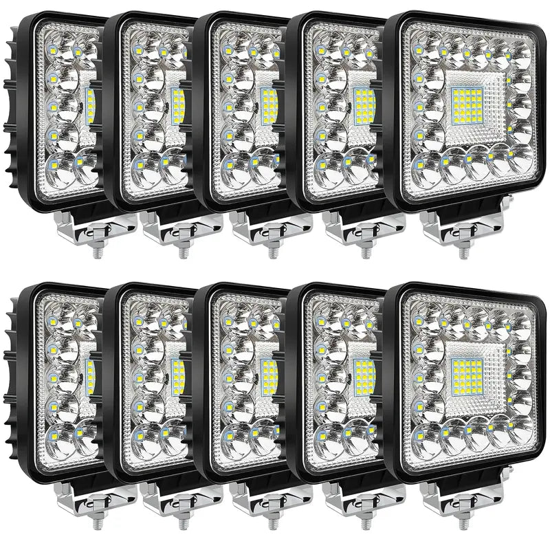 10-Pack 4-Inch Square LED Cube Lights ¨C 120W, 10000LM, 12V/24V Off-Road Driving Lights for Trucks, ATVs, RVs, and Boats