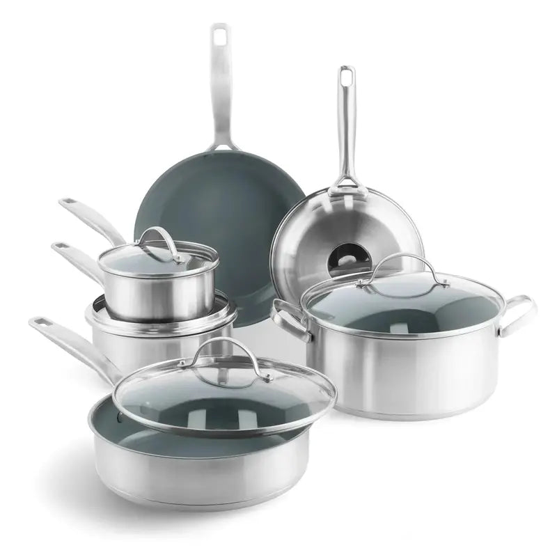 10-Piece Ceramic Nonstick Cookware Set ¨C Healthy Stainless Steel Pots and Pans Collection