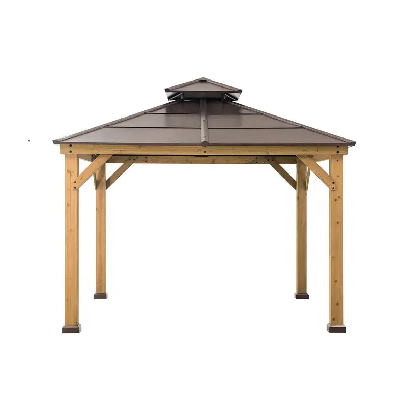 10′ x 10′ Cedar-Framed Hardtop Gazebo ¨C Steel Two-Tier Hip Roof, Rust-Resistant Construction