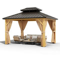 10′ x 13′ Galvanized Steel Hardtop Gazebo ¨C Double Roof, Aluminum Frame, Mosquito Netting &amp; Sunshade Curtains, Khaki