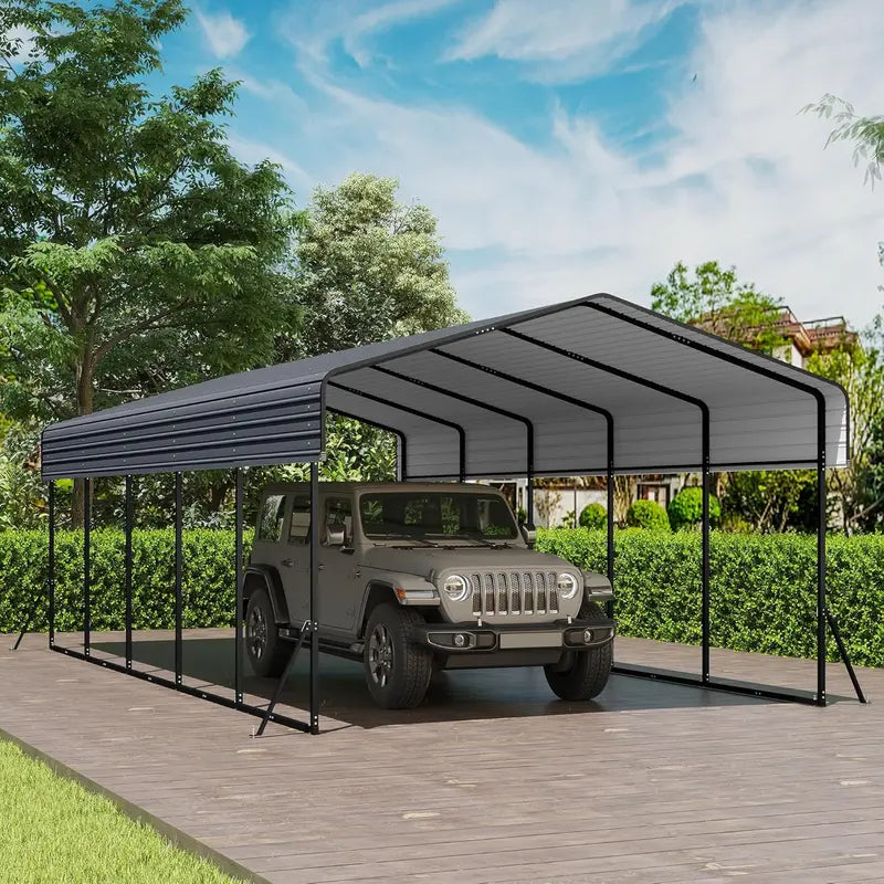 10′ x 15′ Reinforced Metal Carport ¨C Outdoor Garage or Shade Structure with Sturdy Frame