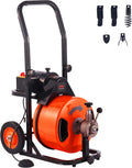 100-Foot Auto-Feed Drain Auger Snake with Air-Activated Foot Switch ¡ª 1/2″ Cable, 4 Cutters, Fits 1″¨C4″ Pipes
