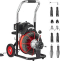 100-Foot Auto-Feed Drain Snake Machine ¡ª 550W Portable Sewer Auger with Wheels, 8 Cutters &amp; Foot Switch