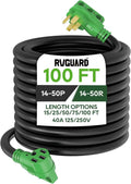 100-Foot NEMA 14-50 RV/EV Extension Cord ¨C 40A Heavy-Duty Cable with LED Power Indicator &amp; Integrated Cord Organizer (Green)