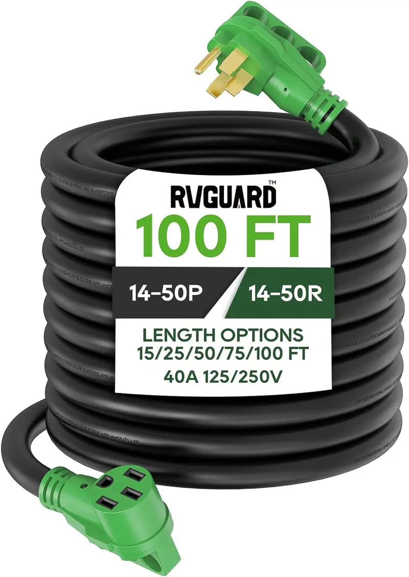 100-Foot NEMA 14-50 RV/EV Extension Cord ¨C 40A Heavy-Duty Cable with LED Power Indicator &amp; Integrated Cord Organizer (Green)