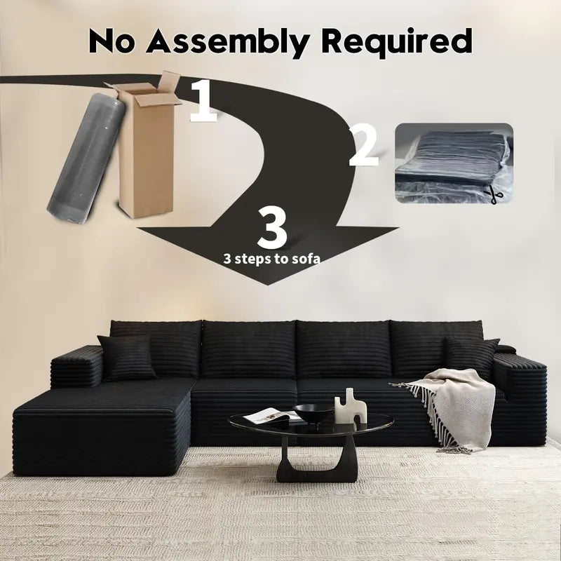 107.5-Inch L-Shaped Cloud Sectional ¨C Minimalist Deep-Seat Sofa, No Assembly Required