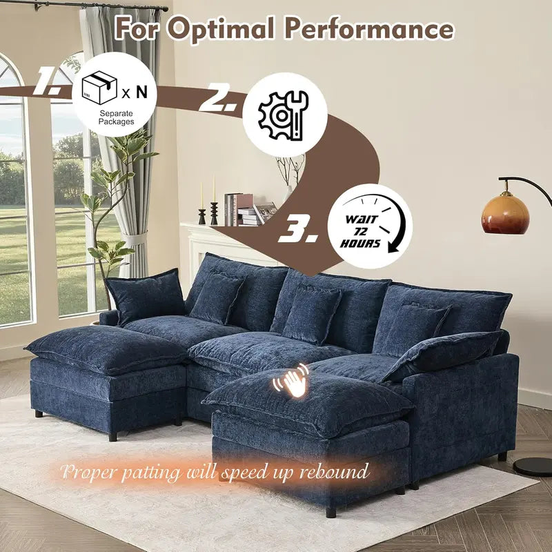 108-Inch U-Shaped Modular Sectional ¡ª Chenille Deep-Seat Sofa with Movable Ottoman, Slate Finish