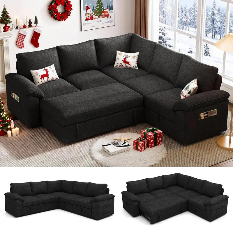 108-Inch U-Shaped Modular Sectional Sofa with Pull-Out Sleeper Bed