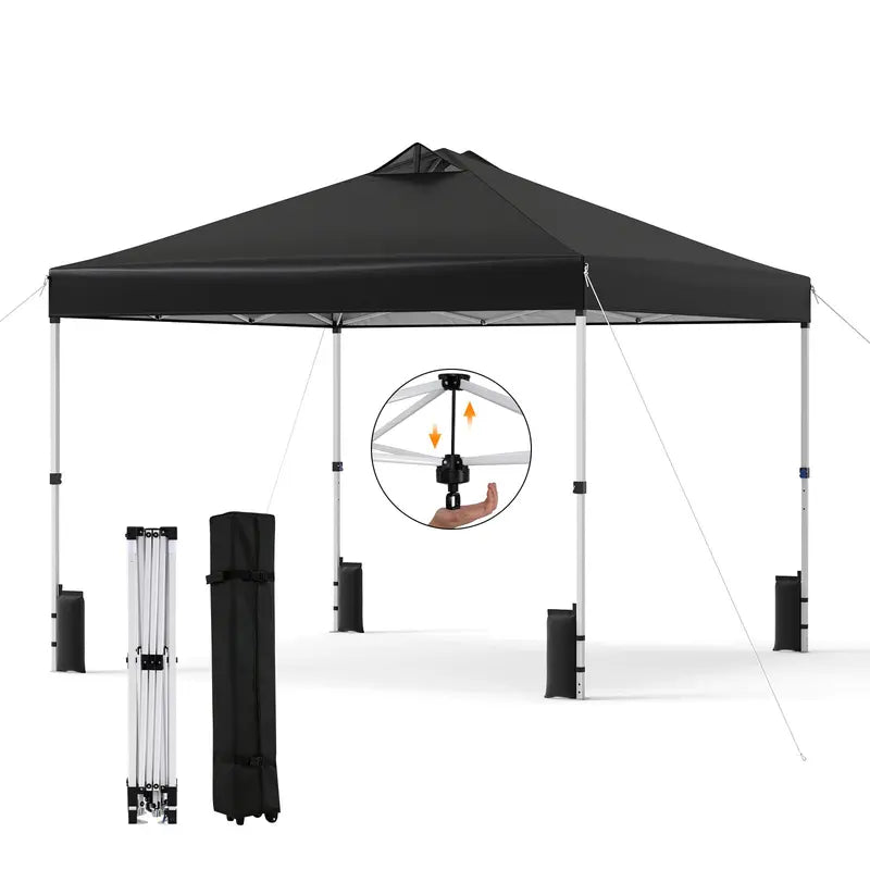 10×10-Foot Pop-Up Canopy Tent with One-Touch Setup, Sandbags &amp; Convenient Roller Bag