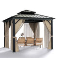10×10 ft All-Weather Hardtop Gazebo ¨C Double-Tier Aluminum Frame, Mesh Netting, Side Curtains, Khaki Finish