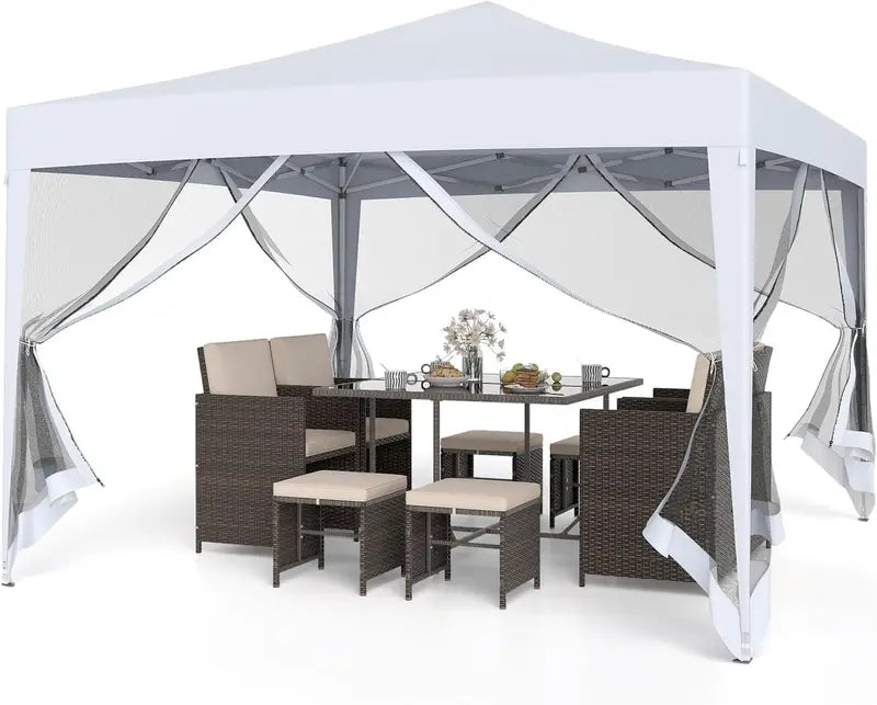 10×10 ft Easy-Setup Pop-Up Canopy ¨C Adjustable Height, Mesh Ventilation, Carry Bag &amp; Staking Kit (Coffee)