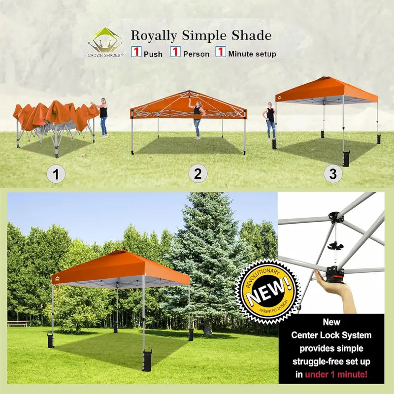 10×10 One-Touch Pop-Up Awning ¨C Beach Sunshade Tent with Silver-Coated Canopy, 3 Height Adjustments &amp; 4 Sand Pockets