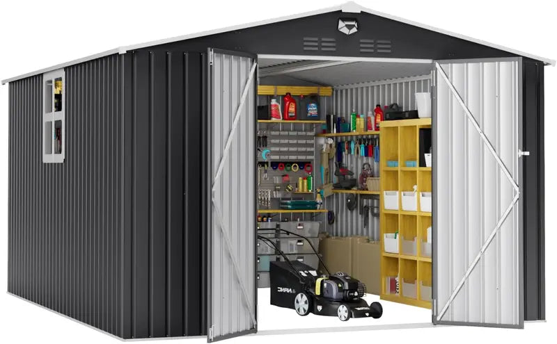 10x12ft Steel Outdoor Storage Shed ¨C Weather-Resistant Metal Garden Tool Shed