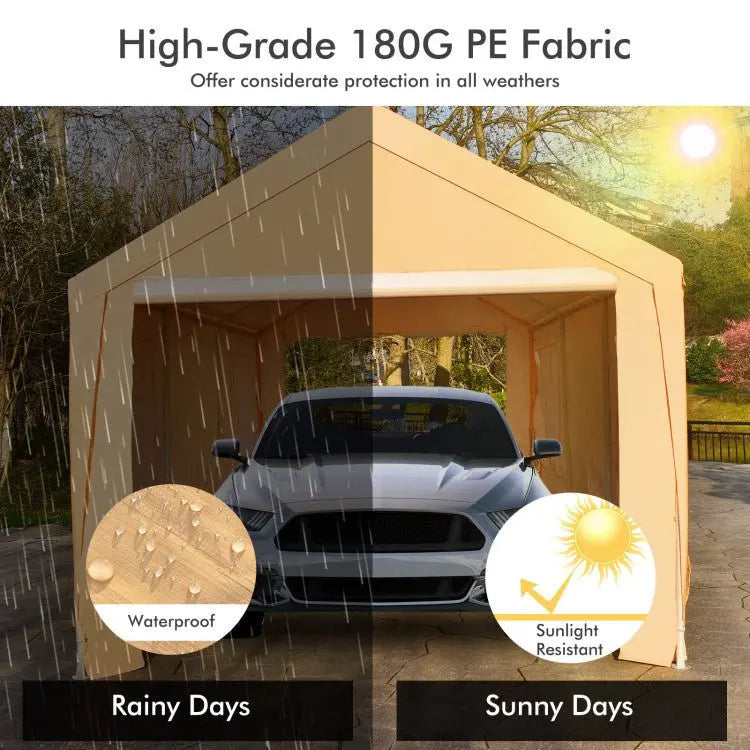 10×20 ft Steel Portable Carport ¨C Removable Sidewalls, Weather-Resistant Canopy