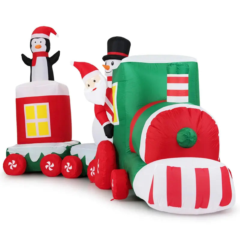 11.5-Foot Inflatable Christmas Train ¨C Festive Outdoor Decoration with Santa, Snowman &amp; Penguin Characters