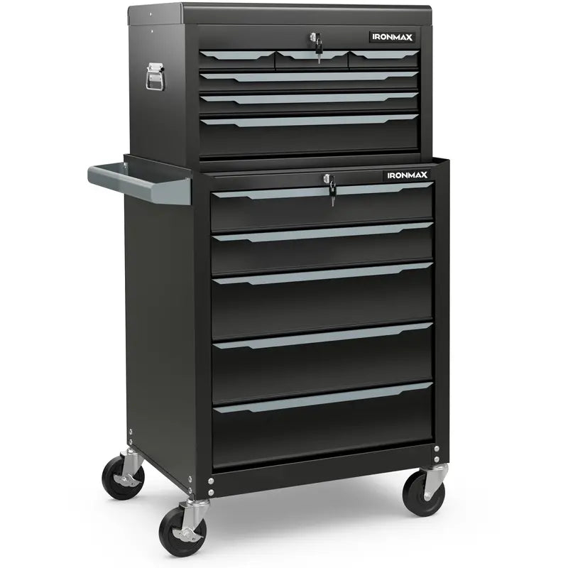 11-Drawer Heavy-Duty Rolling Tool Cabinet ¨C Central Keyed Lock System &amp; Integrated Hanging Storage