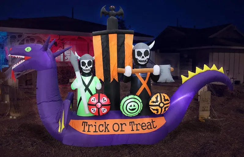 11-Foot Inflatable Halloween Scene ¨C Dragon, Pirate Ship &amp; Skeleton Display Set