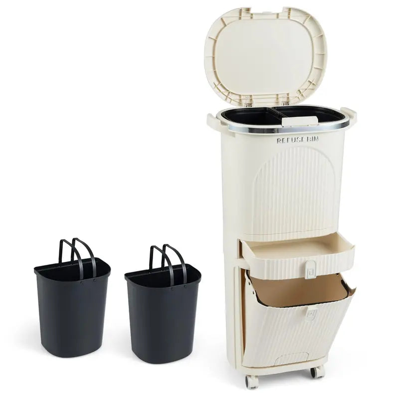 11-Gallon Kitchen Trash Can ¨C Triple-Layer Design with Lid and Two Detachable Buckets