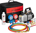 110V Rotary Vane Vacuum Pump Kit ¨C HVAC Refrigerant Recovery Tool with Manifold Gauge Set &amp; Thermometer for R134a/R22/R410a Systems