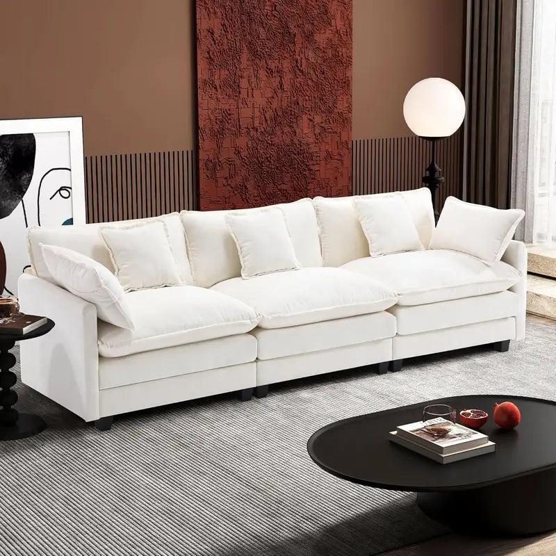 111.4-Inch L-Shaped Modular Cloud Sofa ¨C Chenille 4-Seater with Ottoman &amp; Deep Seating