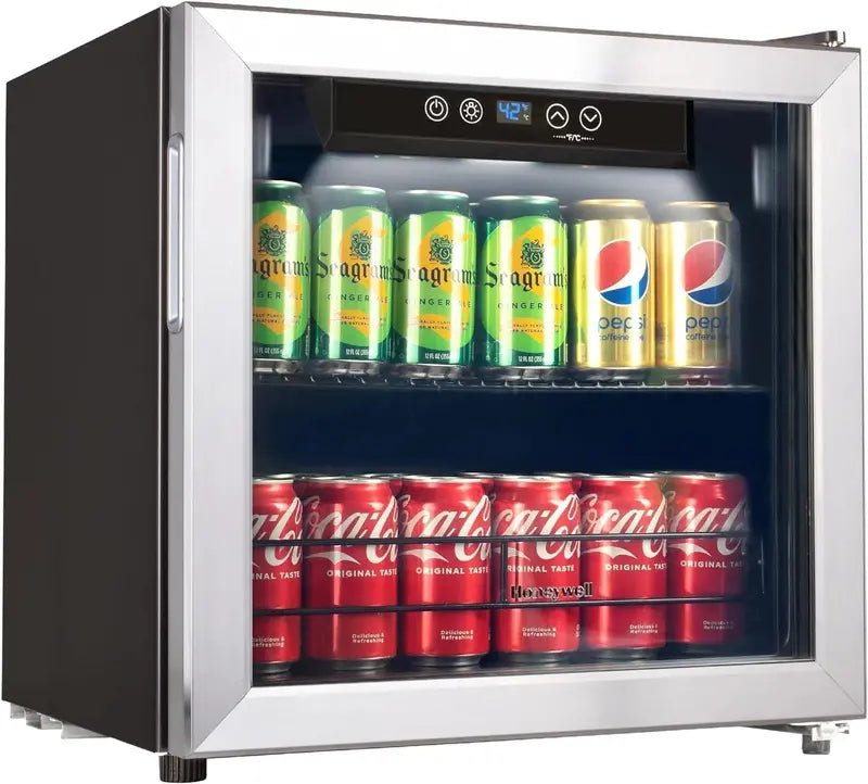 115-Can Beverage Refrigerator ¨C Glass-Door Mini Fridge with Adjustable Shelving for Bar or Office