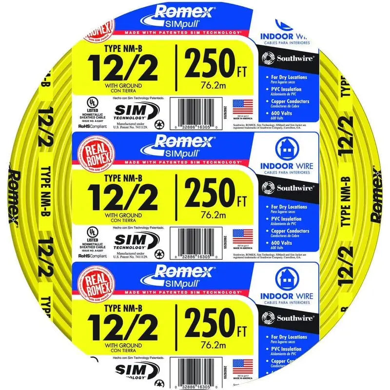 12/2 AWG Solid Copper NM-B Romex Wire ¨C 250-Foot SIMpull Roll with Ground
