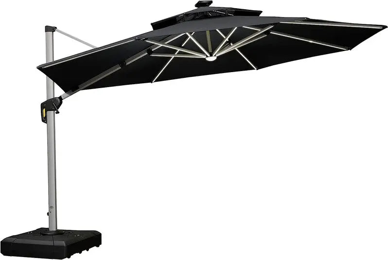 12-Foot Solar-Powered LED Cantilever Patio Umbrella ¨C Wind-Resistant Round Bias Design for Deck or Poolside