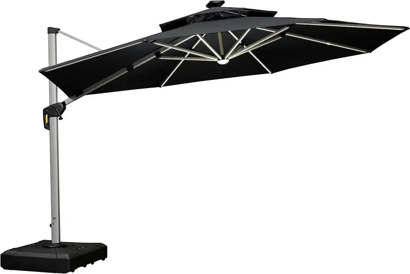 12-Foot Solar-Powered LED Cantilever Patio Umbrella ¨C Wind-Resistant Round Outdoor Parasol with Built-in Lights