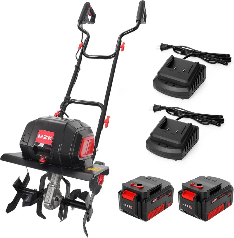 12-Inch Cordless Garden Tiller ¨C Battery-Powered Cultivator with 8.6″ Depth, Includes Two 4.0Ah Batteries &amp; Charger
