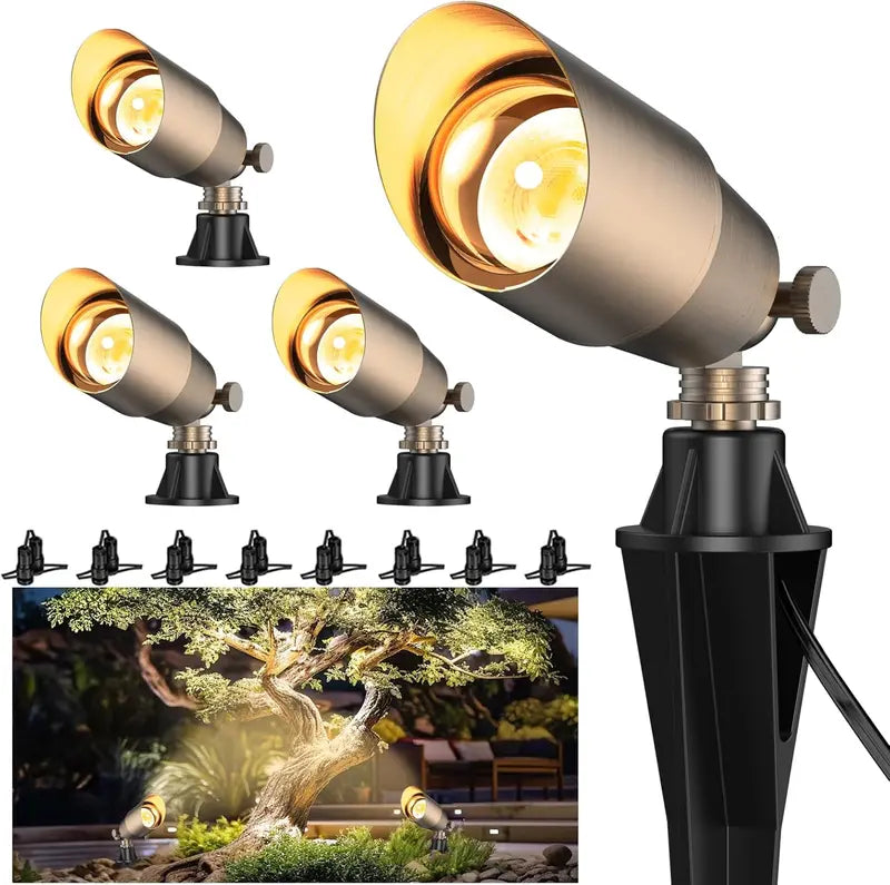 12-Pack Brass Landscape Uplights ¨C 12V Low-Voltage LED Spotlights for Gardens, Patios &amp; Pathways (Bulbs Not Included)