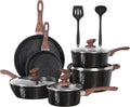 12-Piece Granite Nonstick Cookware Set ¨C Induction-Compatible Black Pots and Pans Bundle Including Fry Pans, Saucepans, and Stockpot