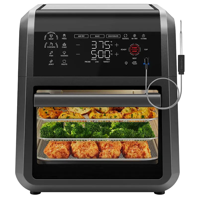 12-Quart 5-in-1 Smart Air Fryer ¨C 28 Presets, Built-in Thermometer, Black Finish