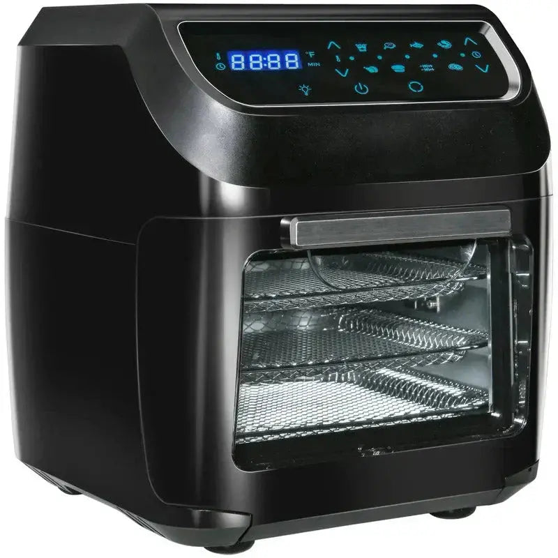 12-Quart 8-in-1 Air Fryer Oven Combo with LED Control Panel, 1700W Power, Includes Cooking Accessories, Matte Black Finish
