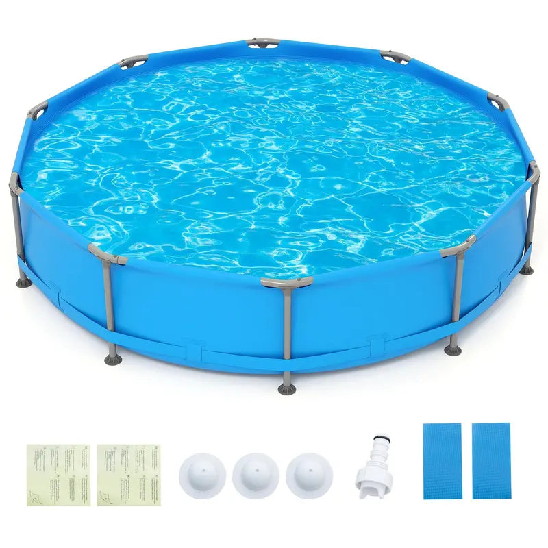12′ Square Metal-Frame Above-Ground Swimming Pool with 30-Inch Depth