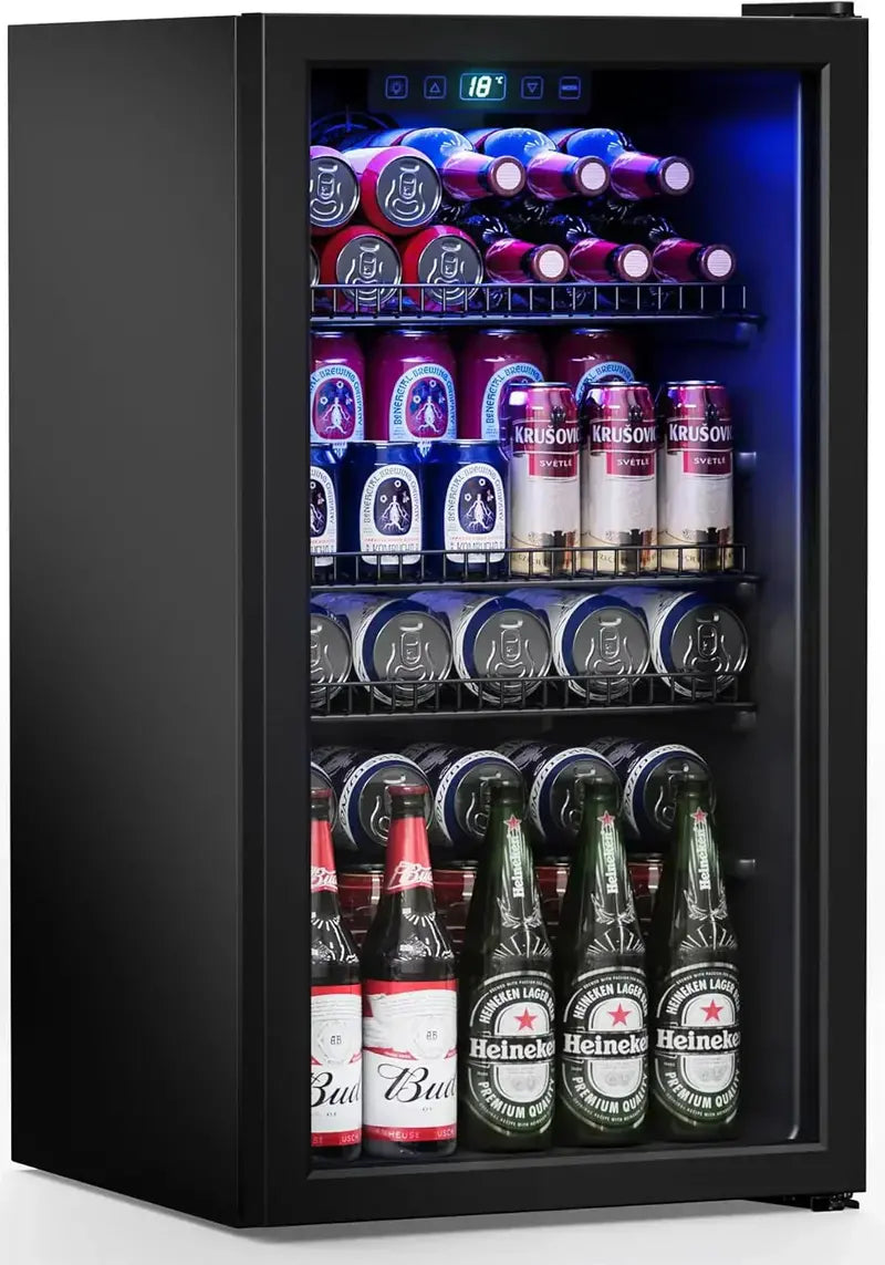 120-Can Freestanding Beverage Refrigerator ¨C Sleek Glass-Door Mini Fridge for Home or Office
