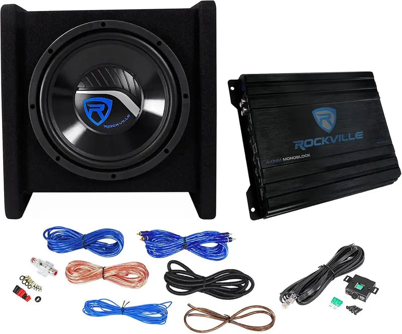 1200W Dual 12″ Car Subwoofer Enclosure Kit ¨C Includes Mono Amplifier &amp; Wiring, Deep Bass Response, Robust Construction, Plug-and-Play Setup