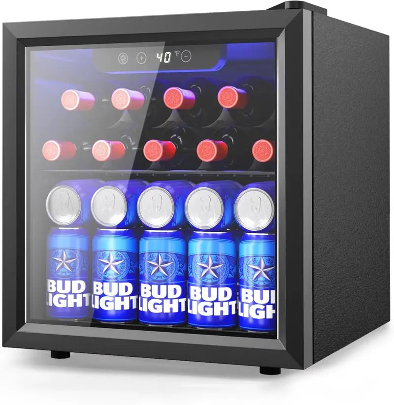 126-Can Beverage Mini Fridge with Tempered Glass Door ¨C Adjustable Shelves &amp; Stainless Steel Finish for Home, Office, or Bar