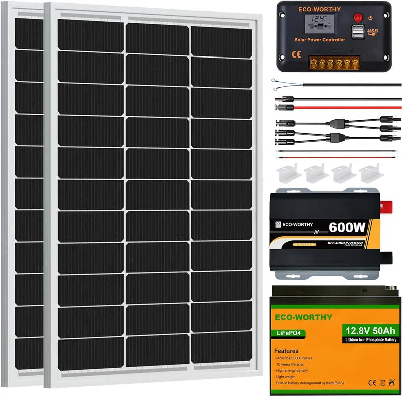 12V 200W Solar Panel Starter Kit ¨C All-in-One Off-Grid Power Solution for RVs, Trailers, Sheds, Cabins, and Water Pumps