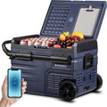 12V Dual-Zone Portable Car Fridge Freezer ¨C 37-Quart App-Controlled Cooler for Camping &amp; Road Trips, Dark Blue/Black