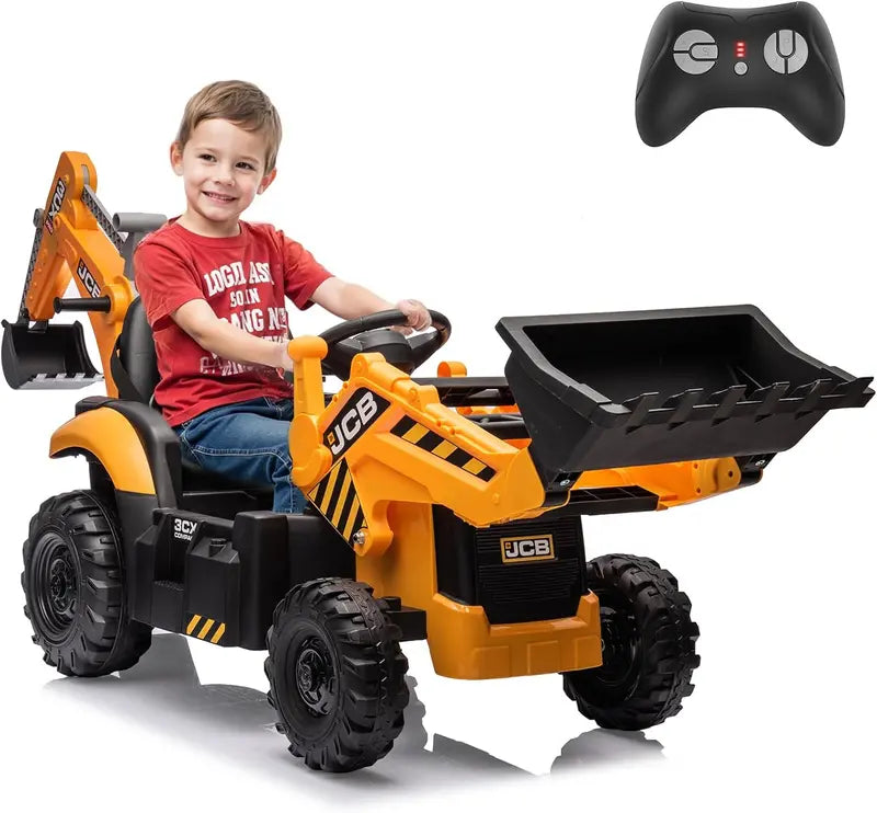 12V JCB Ride-On Excavator Toy ¨C Realistic Digging Arm, Adjustable Speeds, Slow Start/Stop &amp; Ages 4¨C8