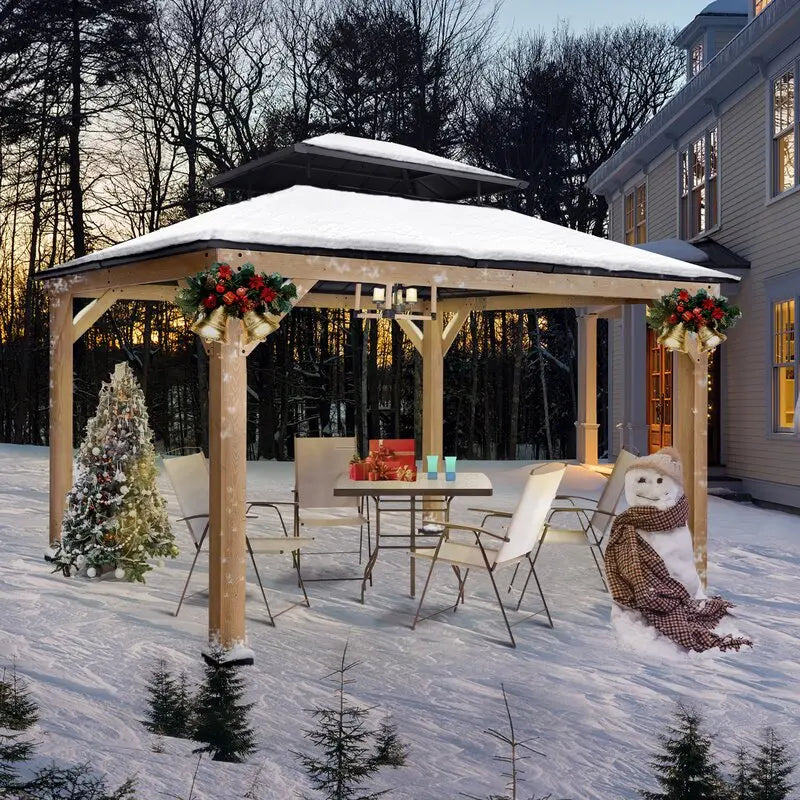 13 ft W x 11 ft D Solid Wood Patio Gazebo ¨C Premium Hardwood Outdoor Shelter