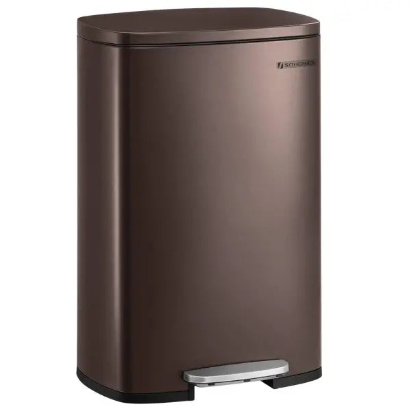 13-Gallon Stainless Steel Kitchen Trash Can ¨C Step-On, Soft-Close, Removable Bucket, Brown Finish