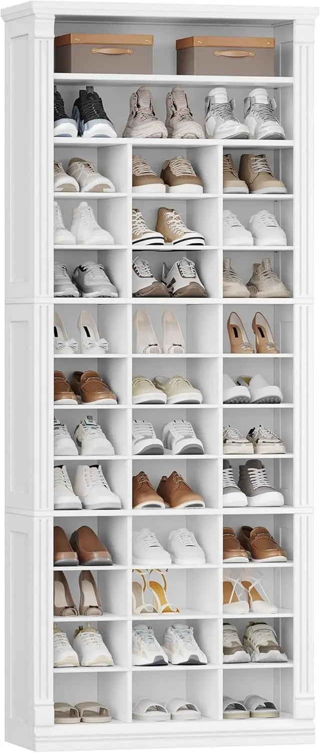 13-Tier Wooden Shoe Cubby Cabinet ¨C Vertical Tall Organizer with Open Compartment Design