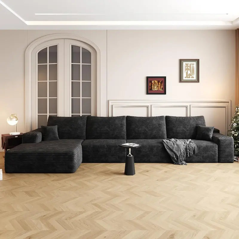 135-inch Compressed Oversized Sectional ¨C Minimalist Corduroy Modular Lounge with High-Density Foam &amp; Anti-Slip Base