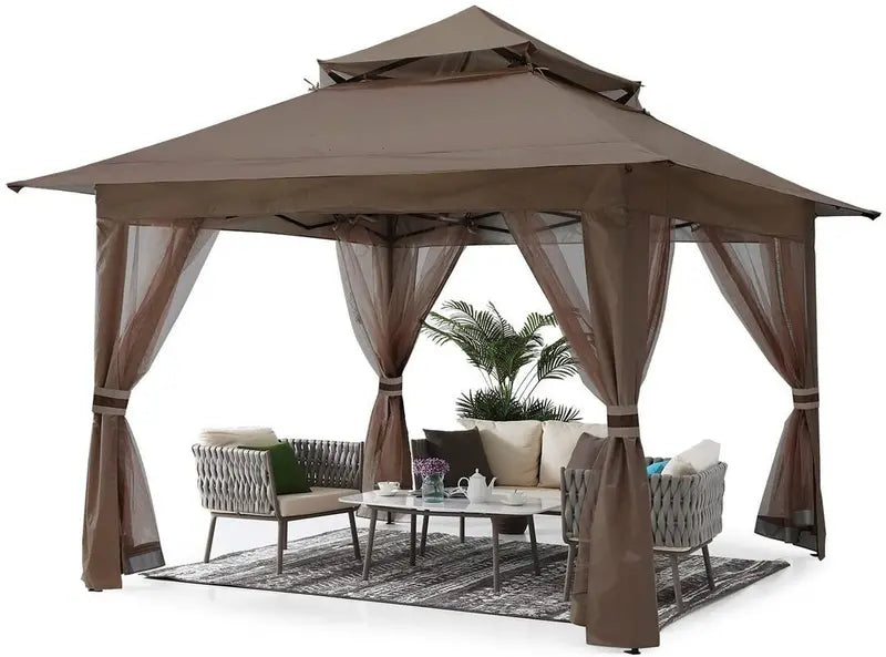 13×13 Pop-Up Outdoor Gazebo with Mosquito Netting &amp; Canopy Shelter