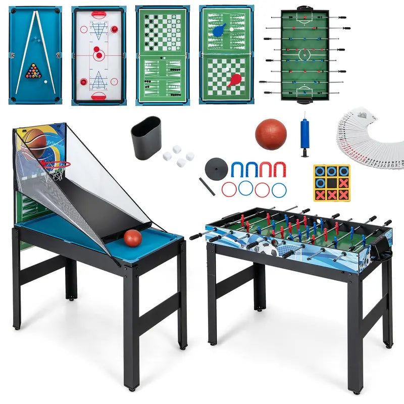 14-in-1 All-in-One Game Table Featuring Foosball, Air Hockey, Billiards, Table Tennis, Basketball, Chess, Checkers, Bowling &amp; Shuffleboard